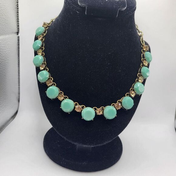 Vintage NATASHA signed bronze necklace turquoise acrylic Faceted 23in - Picture 3 of 5